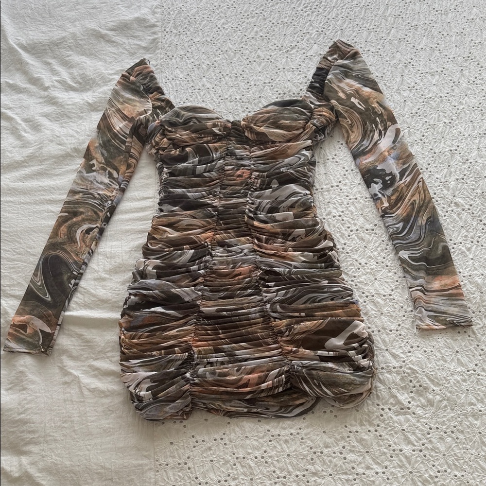 Zara Long Sleeve Marble Print Dress